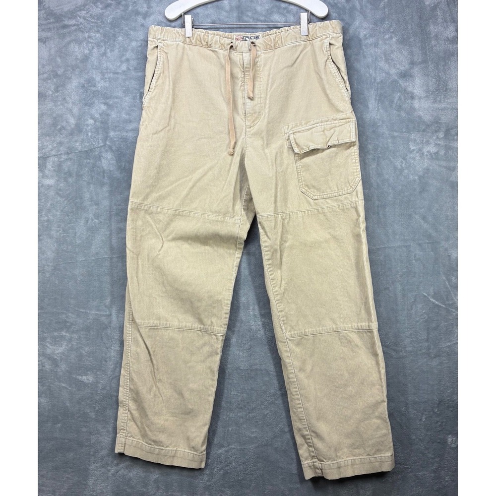 Vtg Y2K Structure Corduroy Cargo Sk8r Pants Tan Drawstring Mens Large